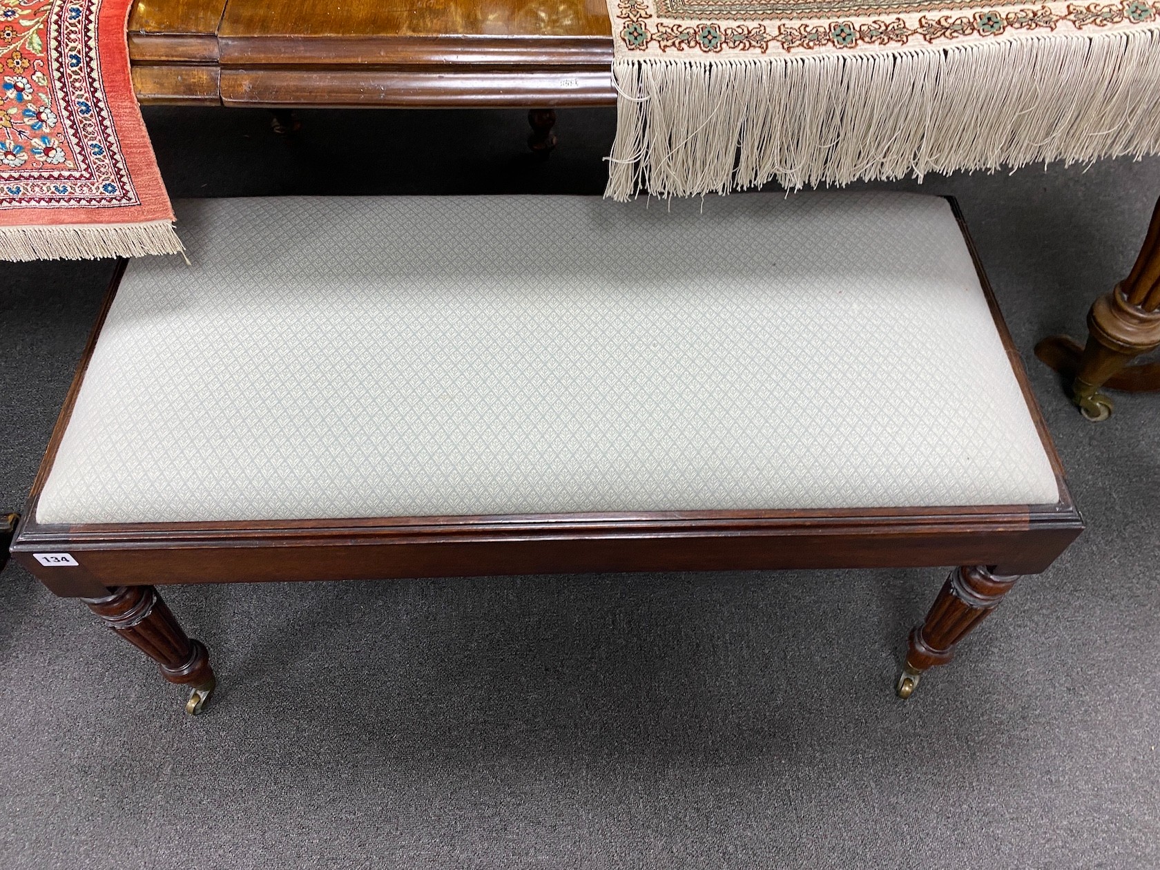 A Regency rectangular mahogany dressing stool, length 96cm, depth 46cm, height 46cm